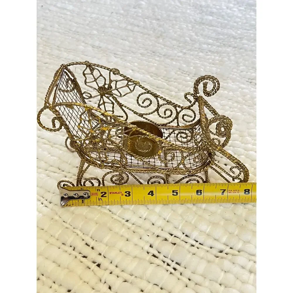 Christmas  Sleight Golden Wire Candle Holder New